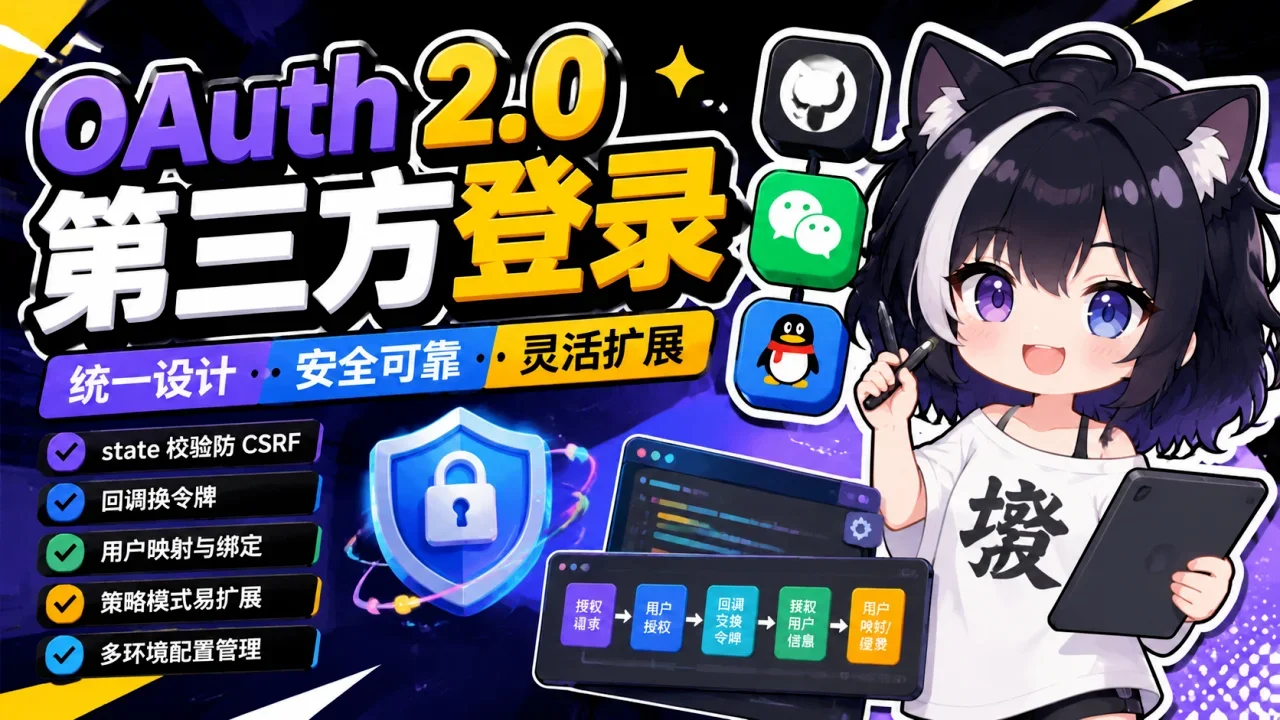 OAuth2 第三方登录:GitHub、微信、QQ 授权码流程统一设计 - 封面图